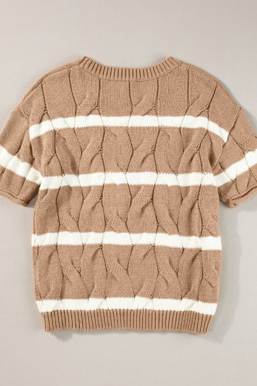 Striped Cable Knit Short Sleeve Sweater