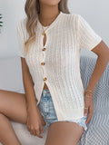 Cable Knit Button Down Short Sleeve Cardigan