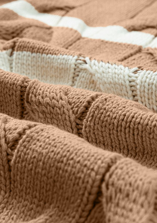 Striped Cable Knit Short Sleeve Sweater