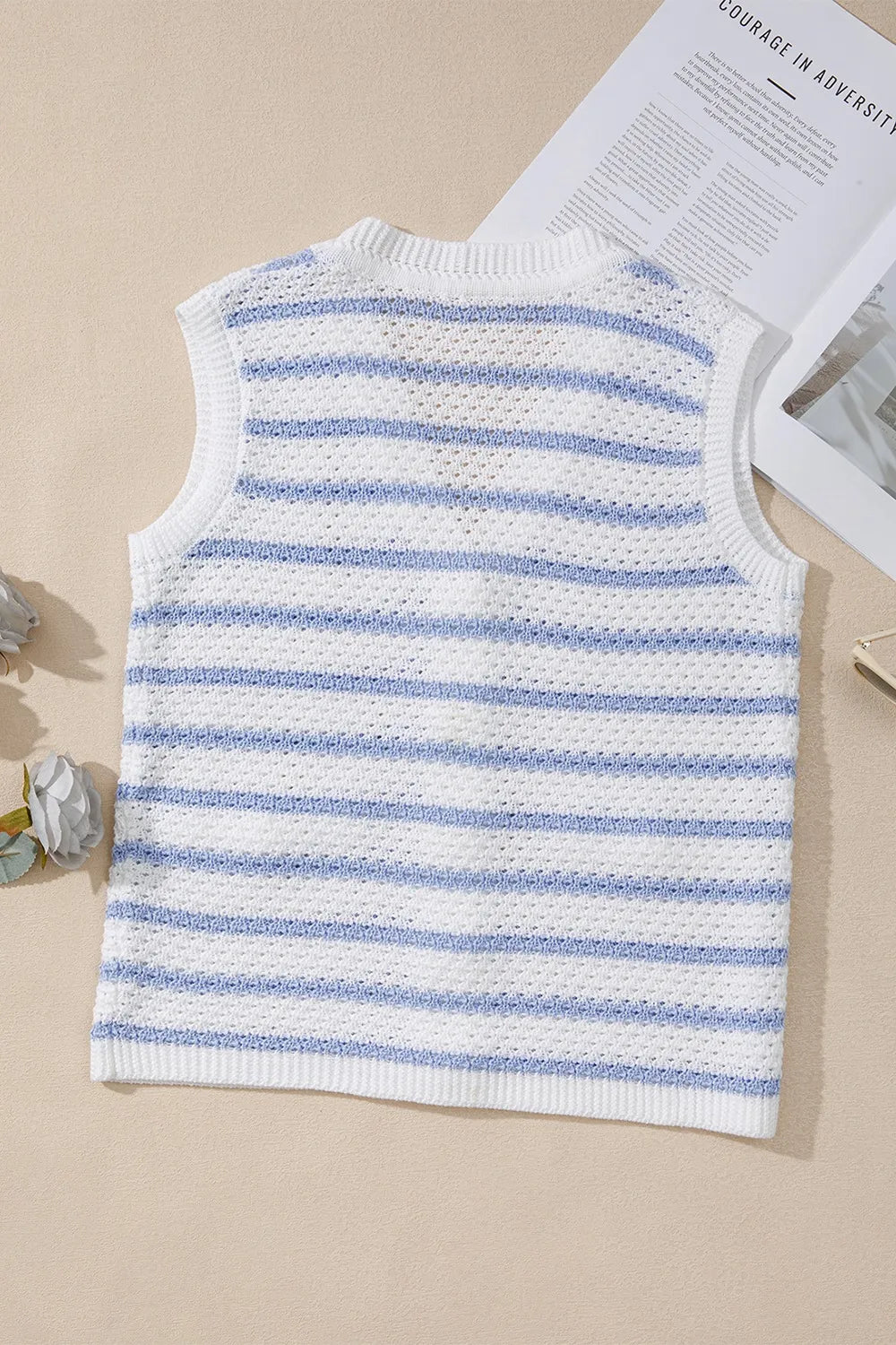 Stripe V Neck Gold Buttons Elegant Sweater Vest