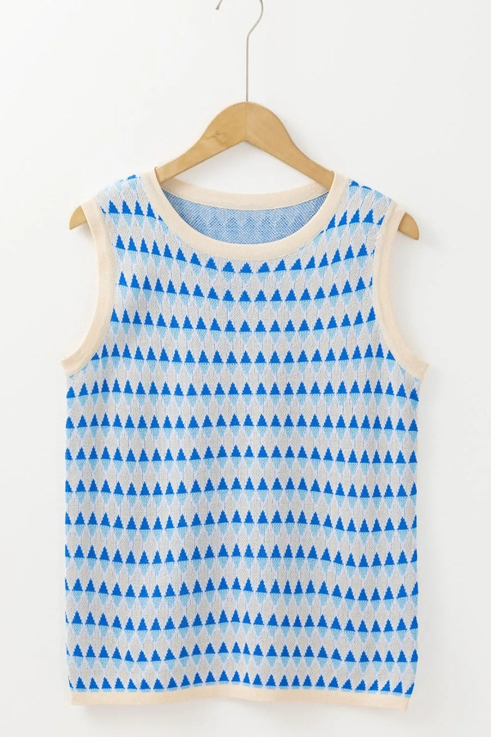 Stripe Geometric Print Round Neck Slim Fit Sweater Vest