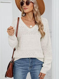 Eyelet V-Neck Long Sleeve Sweater